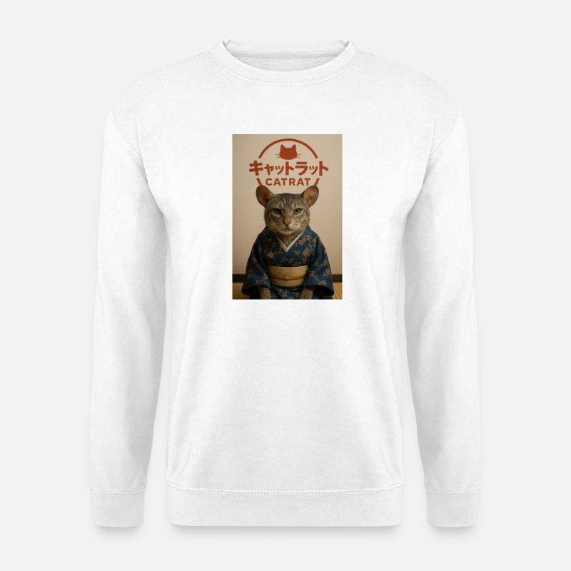 Cat Elegance im Kimono - Unisex Pullover - Weiß