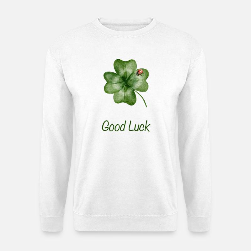 Good Luck – Shamrock with Ladybug - Unisex Sweatshirt - white