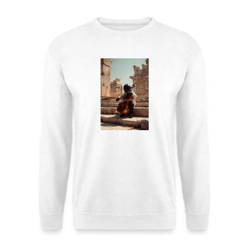 Futuristic Astronaut Playing Cello on Ancient Step - Unisex Sweatshirt - white - Front