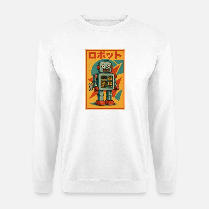 ROBOT Retro Blech Spielzeug Kunstdruck in japanischem Katakana - Unisex Pullover - Weiß