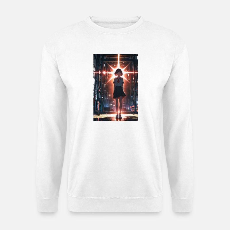 Urbanes Mädchen mit futuristischer Beleuchtung - Unisex Pullover - Weiß