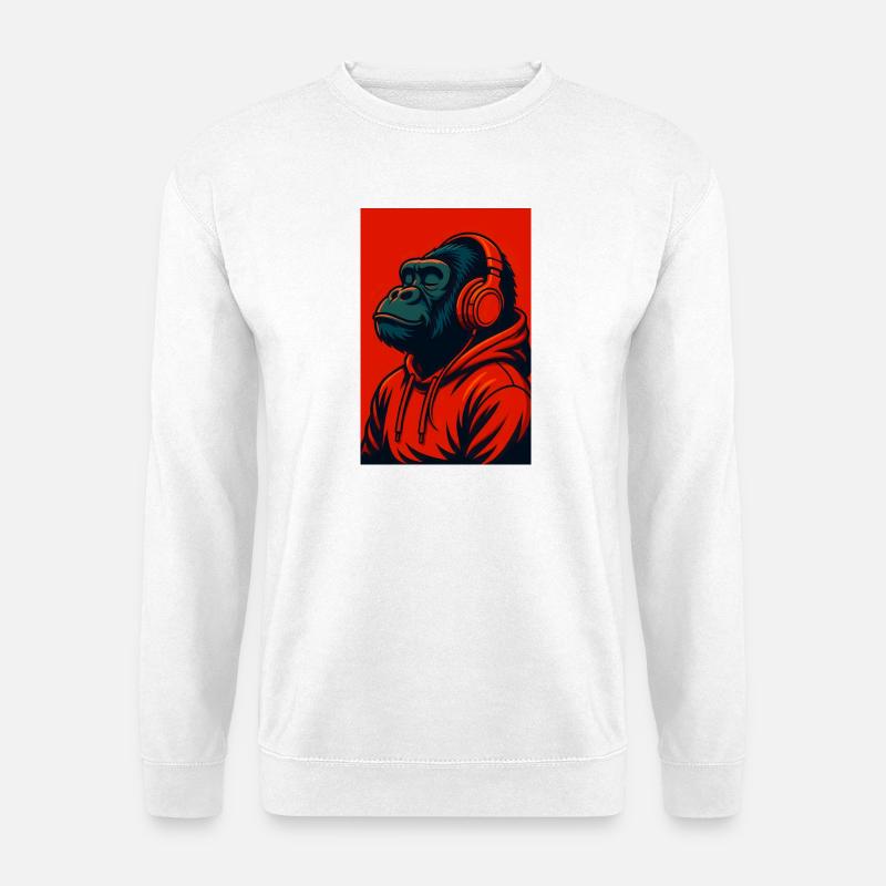 Gorilla im Kapuzenpullover mit Kopfhörern - Unisex Pullover - Weiß