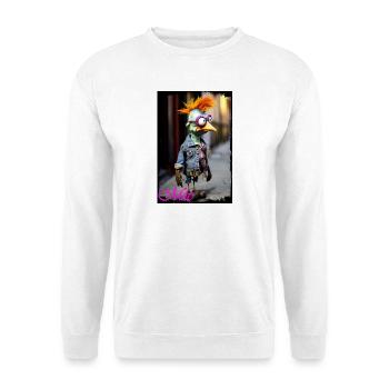 Personnage de poupée oiseau avec des lunettes et des vêtements chics - Sweat-shirt Unisexe - blanc - Devant