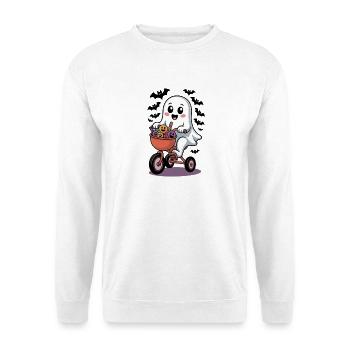 Ghost riding a bike with Halloween pumpkins - Unisex Sweatshirt - white - Front
