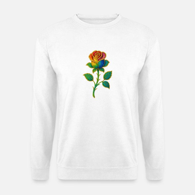 Rainbow Glitter Rose Design - Unisex Sweatshirt - white