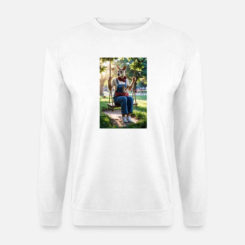 Humanoides Känguru auf Schaukel - Unisex Pullover - Weiß