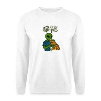Alien Pizza T-Shirt Design mit Slogan - Unisex Pullover - Weiß - Vorne