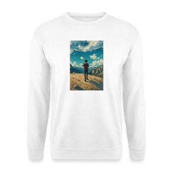 Explorateur en Montagne sur Paysage Ciel Bleu - Sweat-shirt Unisexe - blanc - Devant