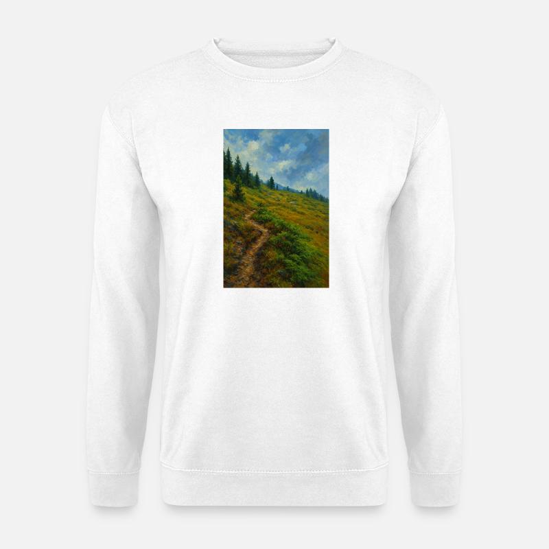 Landschaftliche Bergwanderung in Ölgemälde-Optik - Unisex Pullover - Weiß