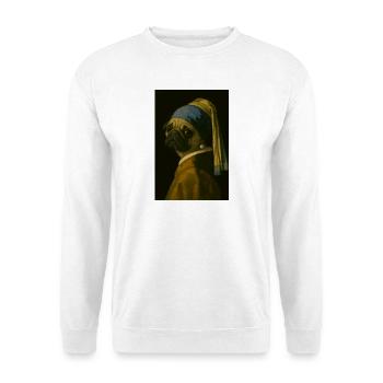 Pug mit Perlenohrring im Mona-Lisa Stil - Unisex Pullover - Weiß - Vorne