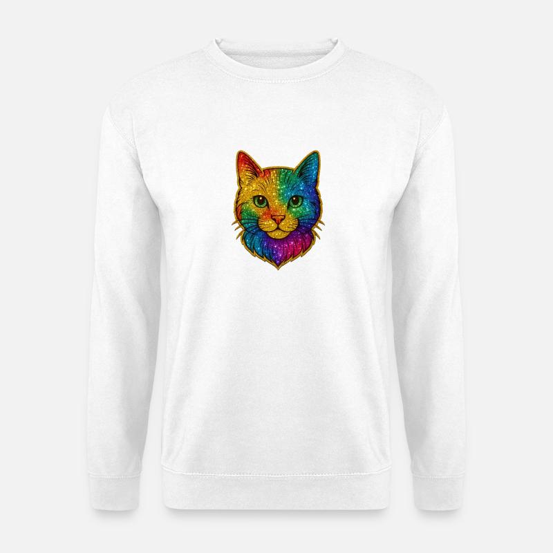 Regenbogen Katzenkopf Glitzer - Unisex Pullover - Weiß