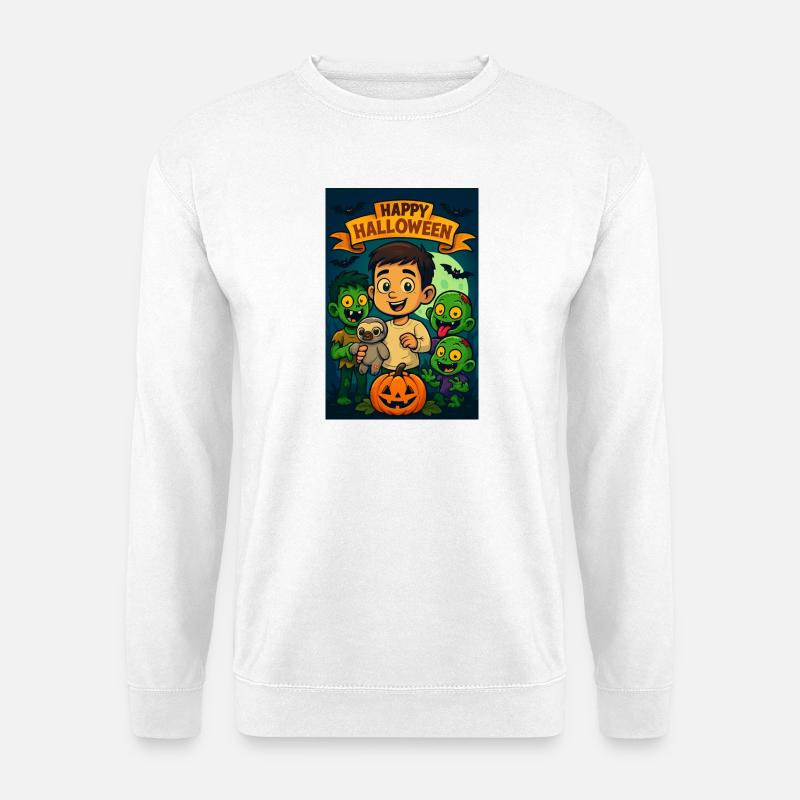 Fröhliches Halloween Kind mit Monstern - Unisex Pullover - Weiß