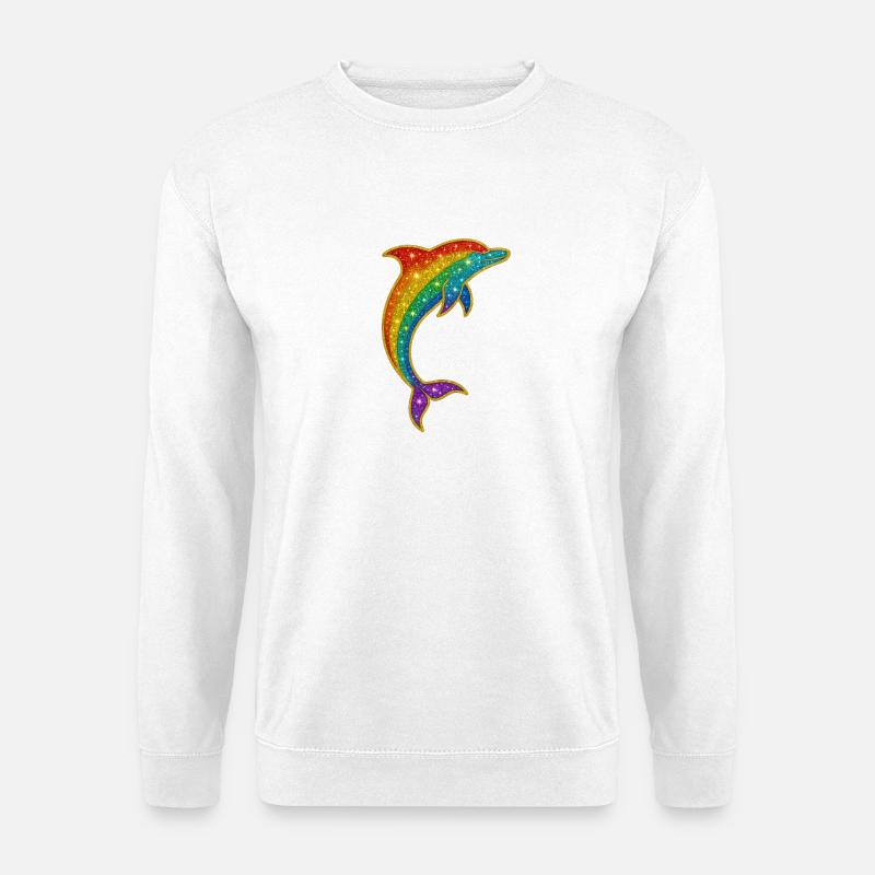 Glitzernder Regenbogen-Delfin - Unisex Pullover - Weiß