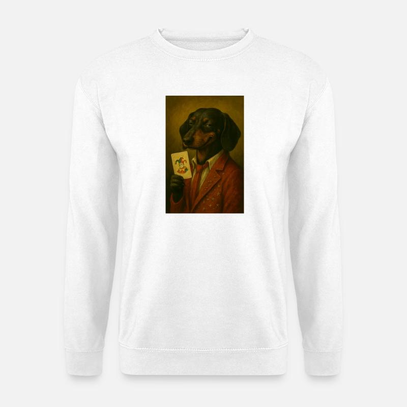 Dackel im Sternenanzug mit Jokerkarte - Unisex Pullover - Weiß