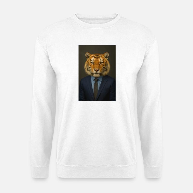 Tiger im Business-Anzug - Unisex Pullover - Weiß