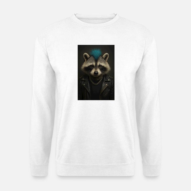 Punk-Waschbär im Lederjacke - Unisex Pullover - Weiß