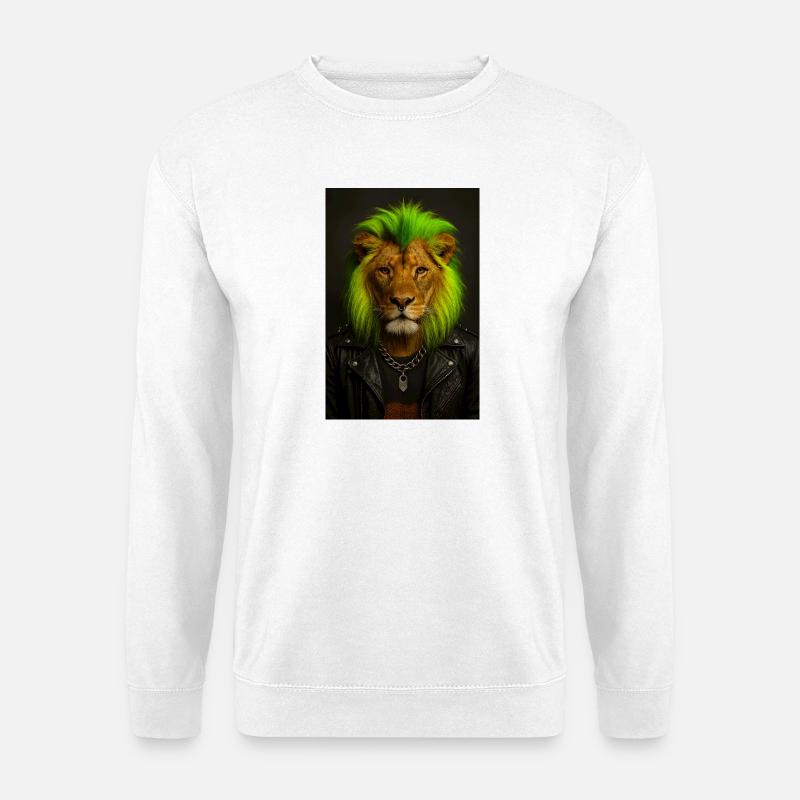 Löwe NeonPunk im Lederlook - Unisex Pullover - Weiß
