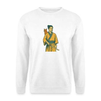 Samurai with Cat - Unisex Pullover - Weiß - Vorne