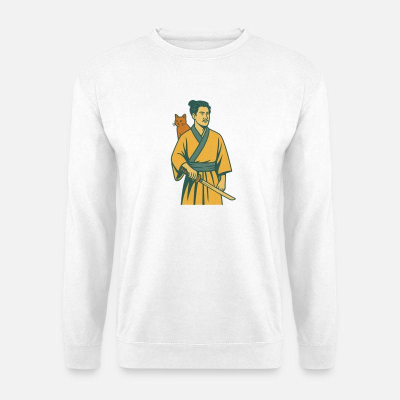 Samurai with Cat - Unisex Pullover - Weiß
