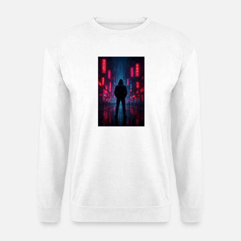Nachtneon in der Cyberstadt - Unisex Pullover - Weiß
