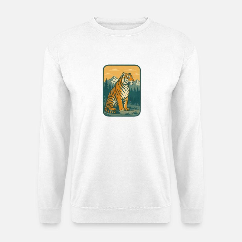 Tiger im Gebirge Retro-Motiv - Unisex Pullover - Weiß