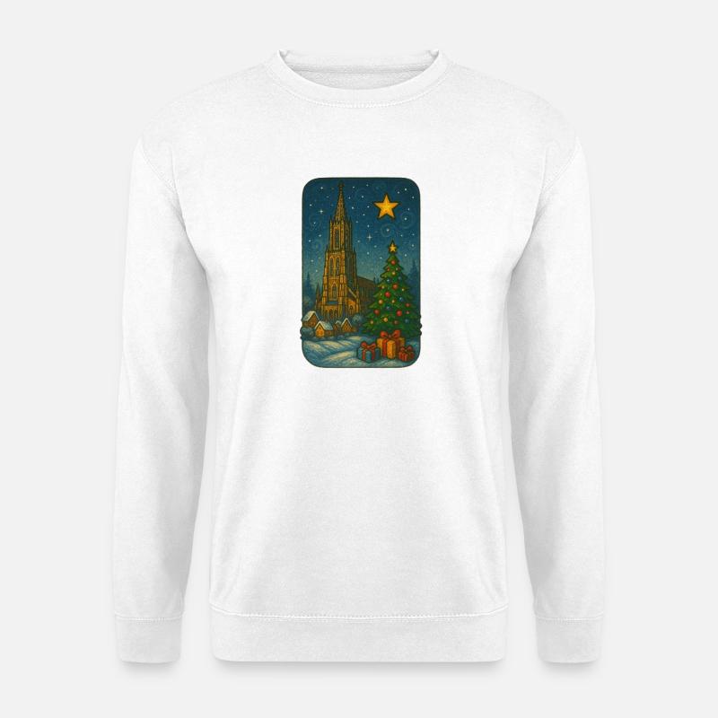 Winterlicher Kirchenplatz mit Weihnachtsbaum - Unisex Pullover - Weiß