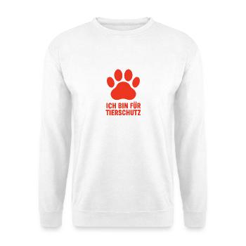 Pfotenabdruck Tierschutz Botschaft - Unisex Pullover - Weiß - Vorne - Alina (178cm) & Michal (187cm)
