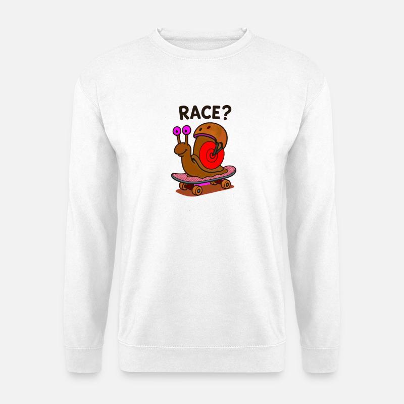 RENNEN? Schnecke auf Skateboard - Unisex Pullover - Weiß