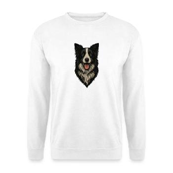 Border Collie Portrait Vintage Ink - Unisex Pullover - Weiß - Vorne