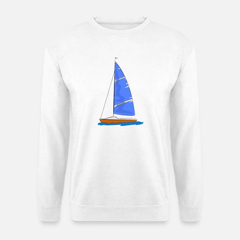 Segelboot blaues Segel - Unisex Pullover - Weiß