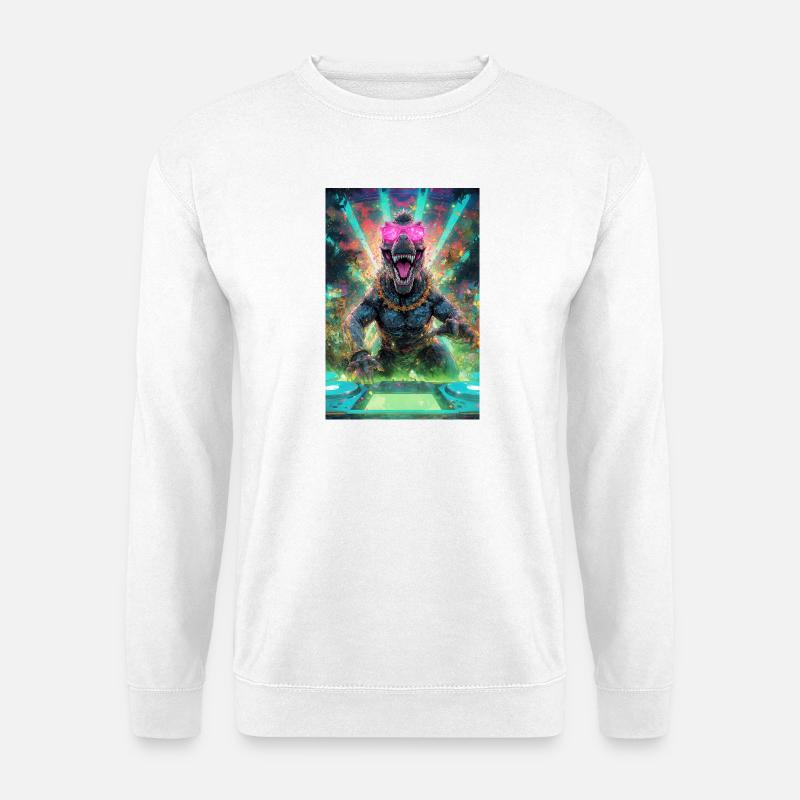 DJ T-Rex – Neon Jungle Rave | Joyverse - Unisex Pullover - Weiß