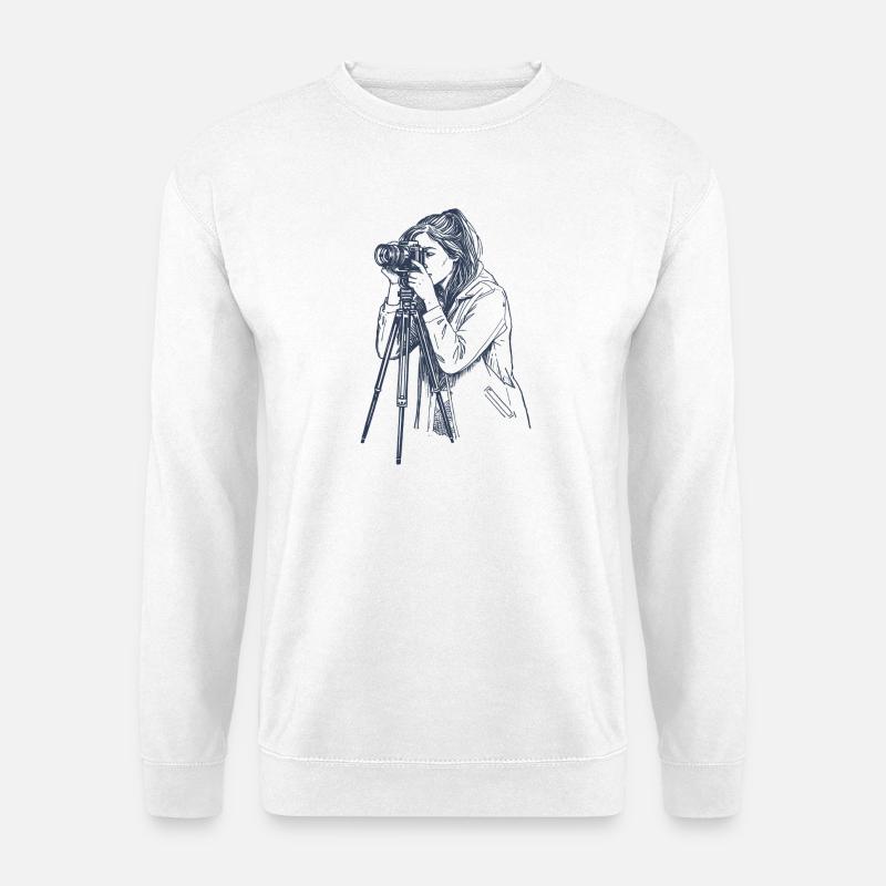Weibliche Fotografin Strichzeichnungen - Unisex Pullover - Weiß