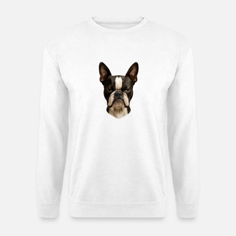 Boston Terrier Kopf Porträt - Unisex Pullover - Weiß