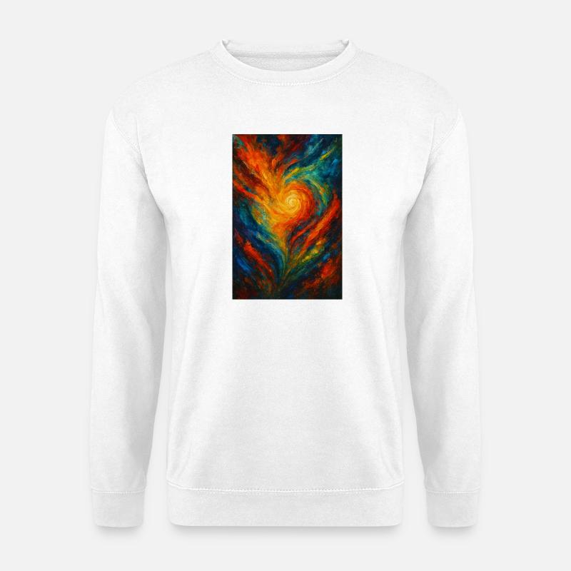 Chromatisches Wirbel-Abstraktes Feuer - Unisex Pullover - Weiß