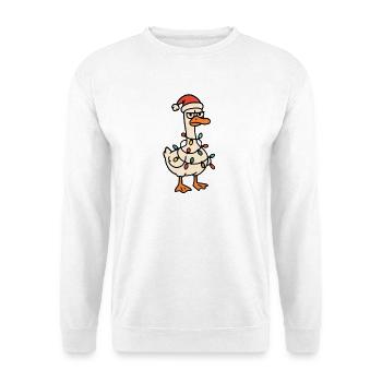Ente mit Lichterkette und Santa-Hut - Unisex Pullover - Weiß - Vorne