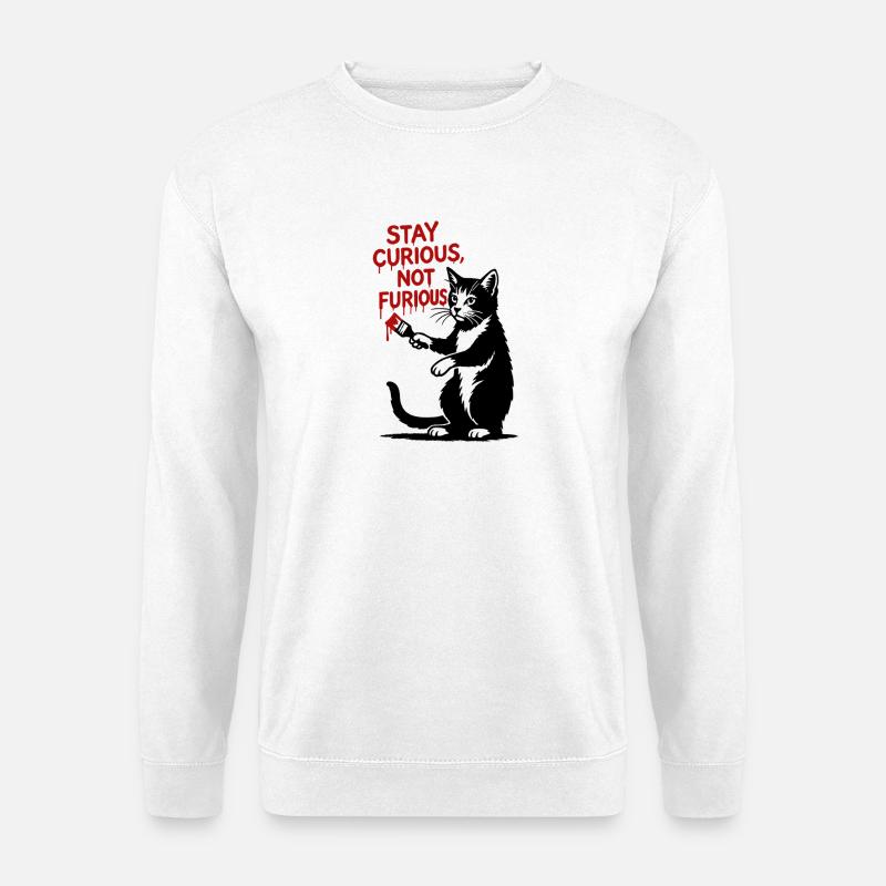 Neugierige Katzenkunst Druck - Unisex Pullover - Weiß