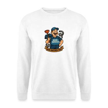Rohrreiniger Cartoon Held – Wir Machen Frei - Unisex Pullover - Weiß - Vorne