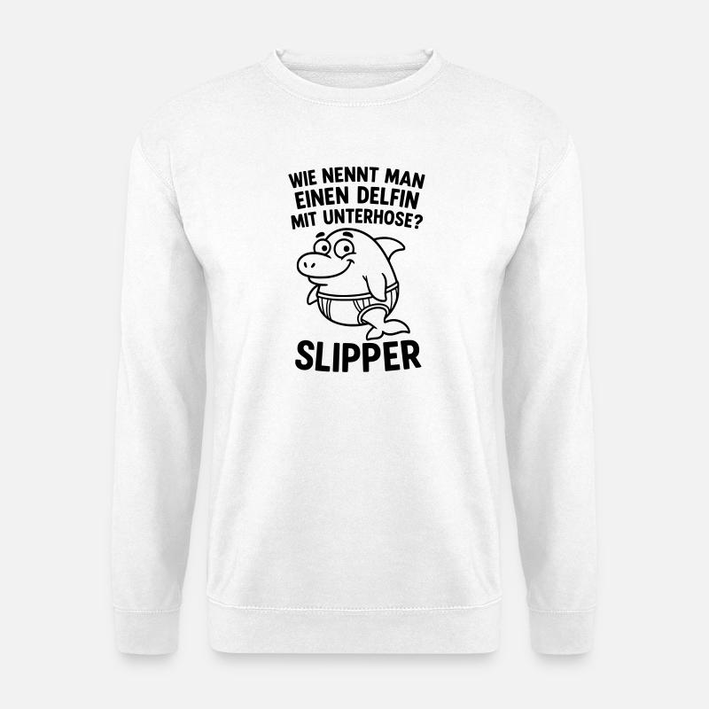 slipper delfin unterhose witz - Unisex Pullover - Weiß