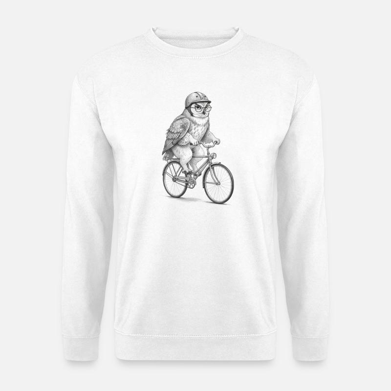 Eule auf einem grauen Fahrrad - Unisex Pullover - Weiß