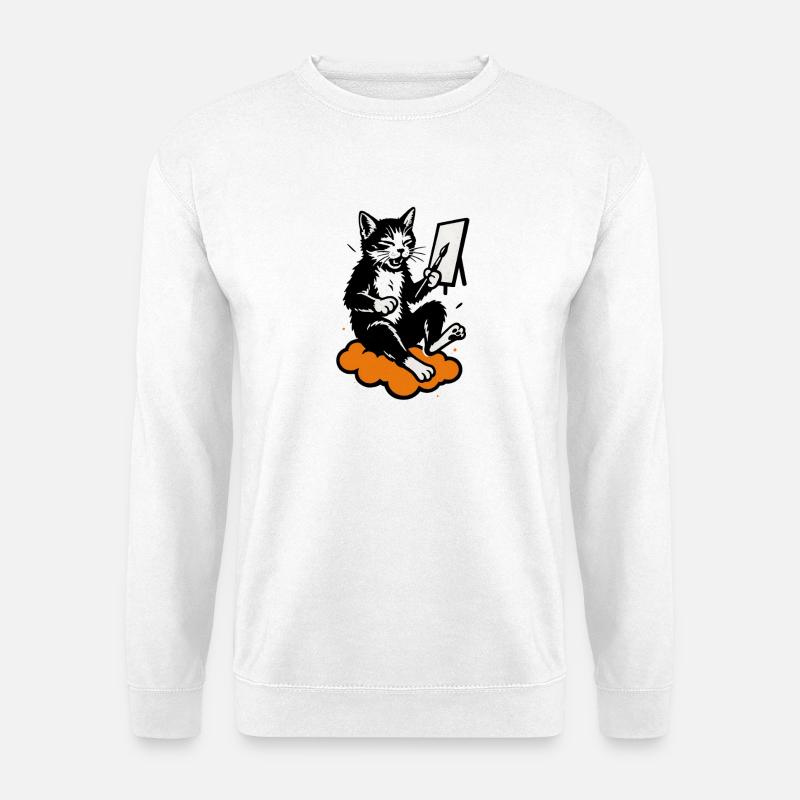 Katzenkünstler auf Wolke - Unisex Pullover - Weiß