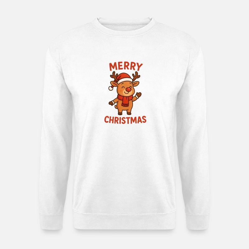 Rentier mit Weihnachtstext winken - Unisex Pullover - Weiß