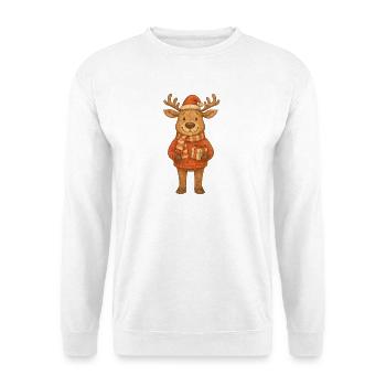 Niedliches Weihnachtsrentier mit Geschenk - Unisex Pullover - Weiß - Vorne