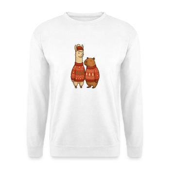 Duo de pulls de Noël Lama et Cabibara - Sweat-shirt Unisexe - blanc - Devant