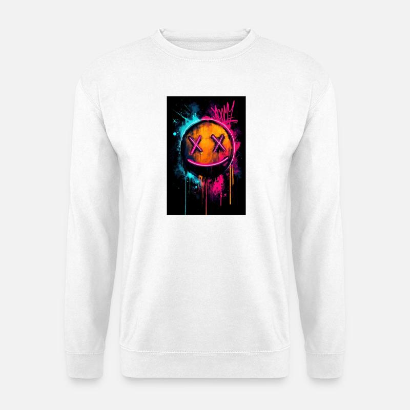 Neon-Graffiti-Smiley mit X-Augen - Unisex Pullover - Weiß