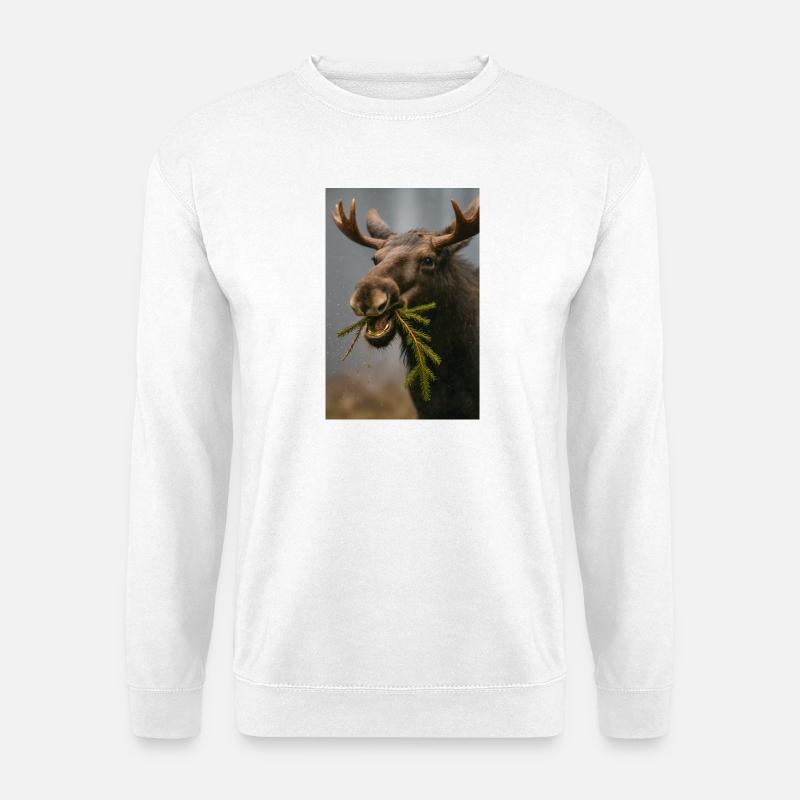 Elch im Schnee mit Fichtenzweigen - Unisex Pullover - Weiß