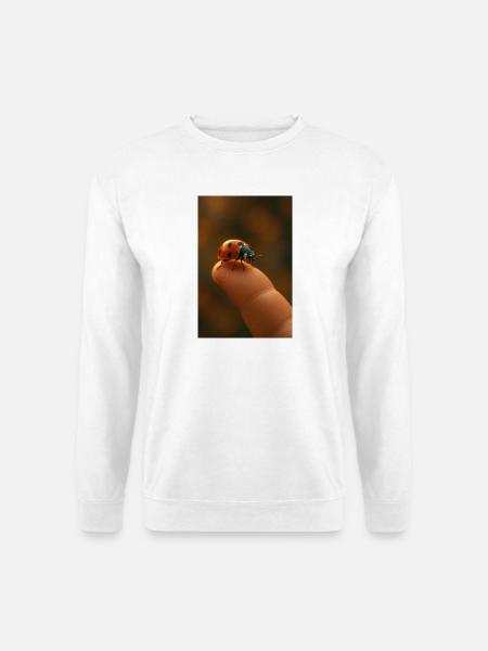 Fingerspitze mit Marienkäfer im Makro - Unisex Pullover - Weiß