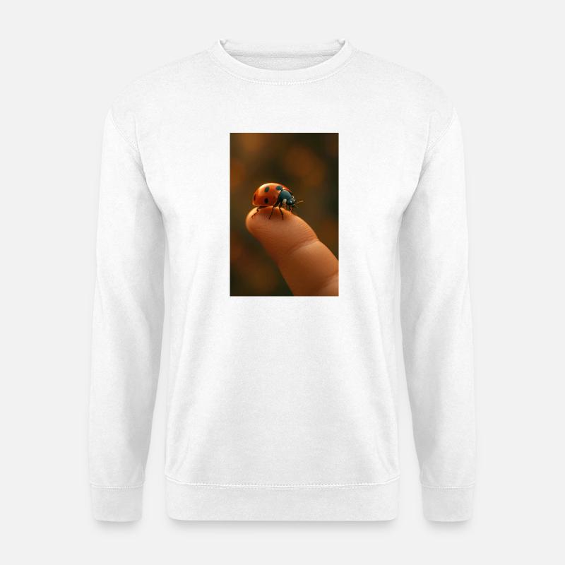 Fingerspitze mit Marienkäfer im Makro - Unisex Pullover - Weiß
