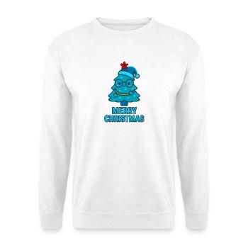 Blue cartoon Christmas tree with glasses - Unisex Sweatshirt - white - Front