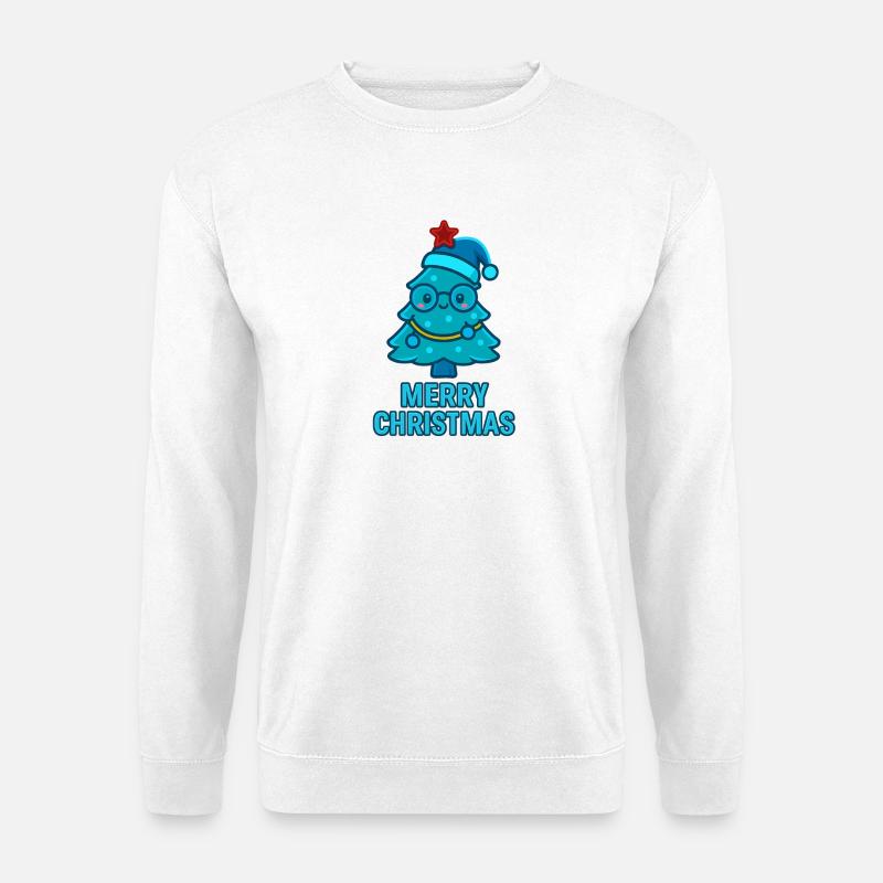 Blauer Comic-Weihnachtsbaum mit Brille - Unisex Pullover - Weiß