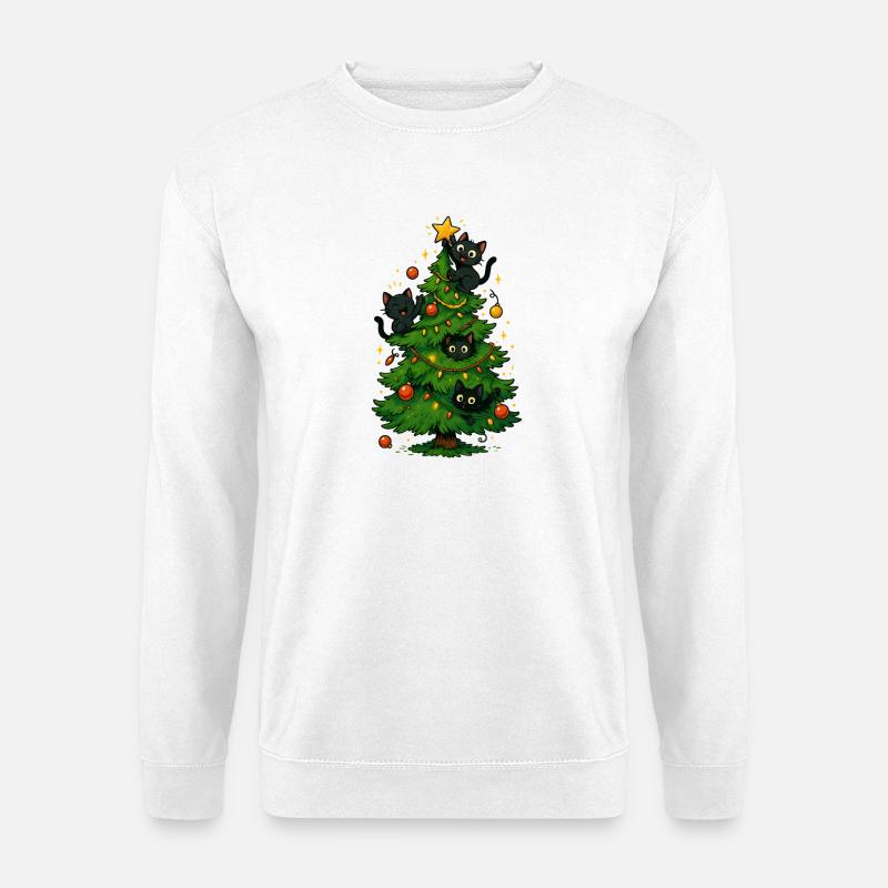 Schwarze Katzen am Weihnachtsbaum - Unisex Pullover - Weiß